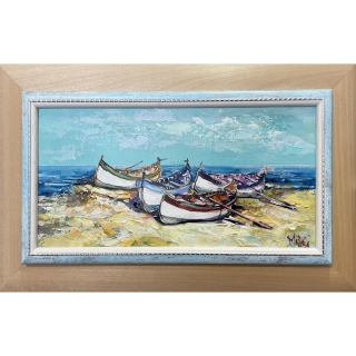 Morning with Three Boats on the Beach